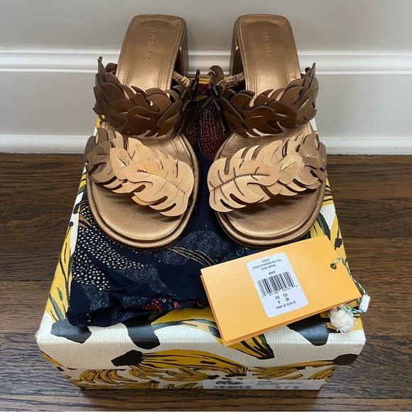 NWT Farm Rio Brass Monstera Mid Heel Slide Sandal Size US 8 EU 39 - Picture 8 of 9